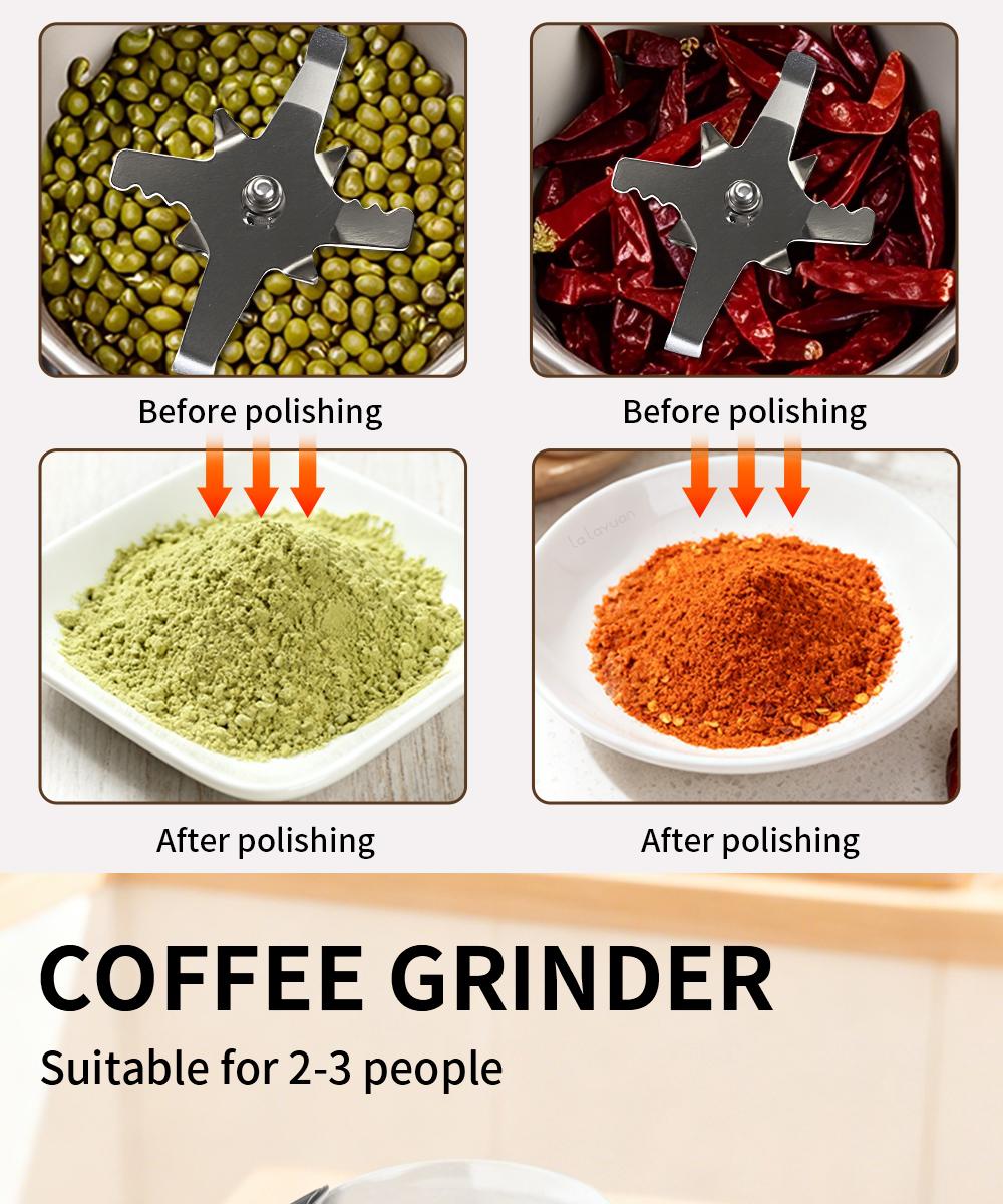 Electric Coffee Grinder Multifunctional Coffee Bean SpiceBeans Vanilla Stainless Steel Mixer 300W High PowerCrusher coffee grinder Electric Coffee Stainless SteelMeasuring Pitcher with Lid Espresso Distribution Tool withStand fast grind