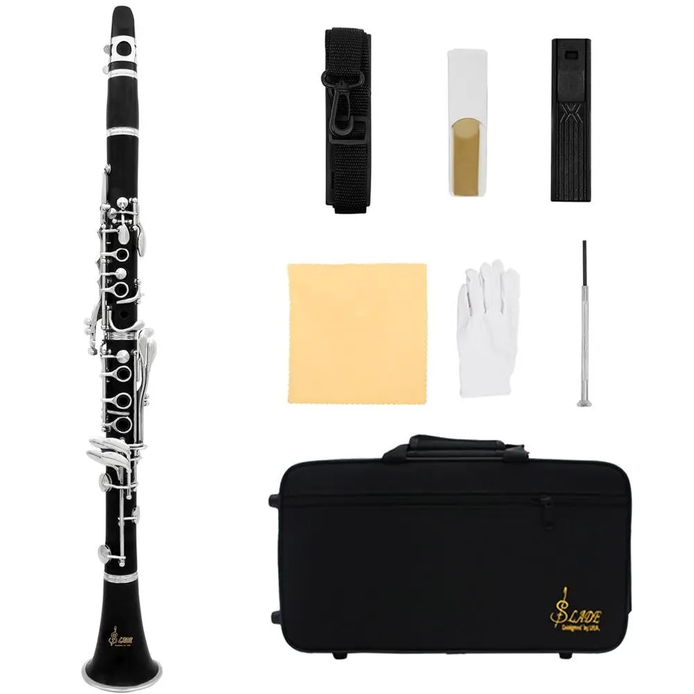 Bb Clarinet, Durable 17 Nickel Keys Bb Clarinet, Woodwind Instrument for Students, Musical Instrument for Beginners, Music Accessories
