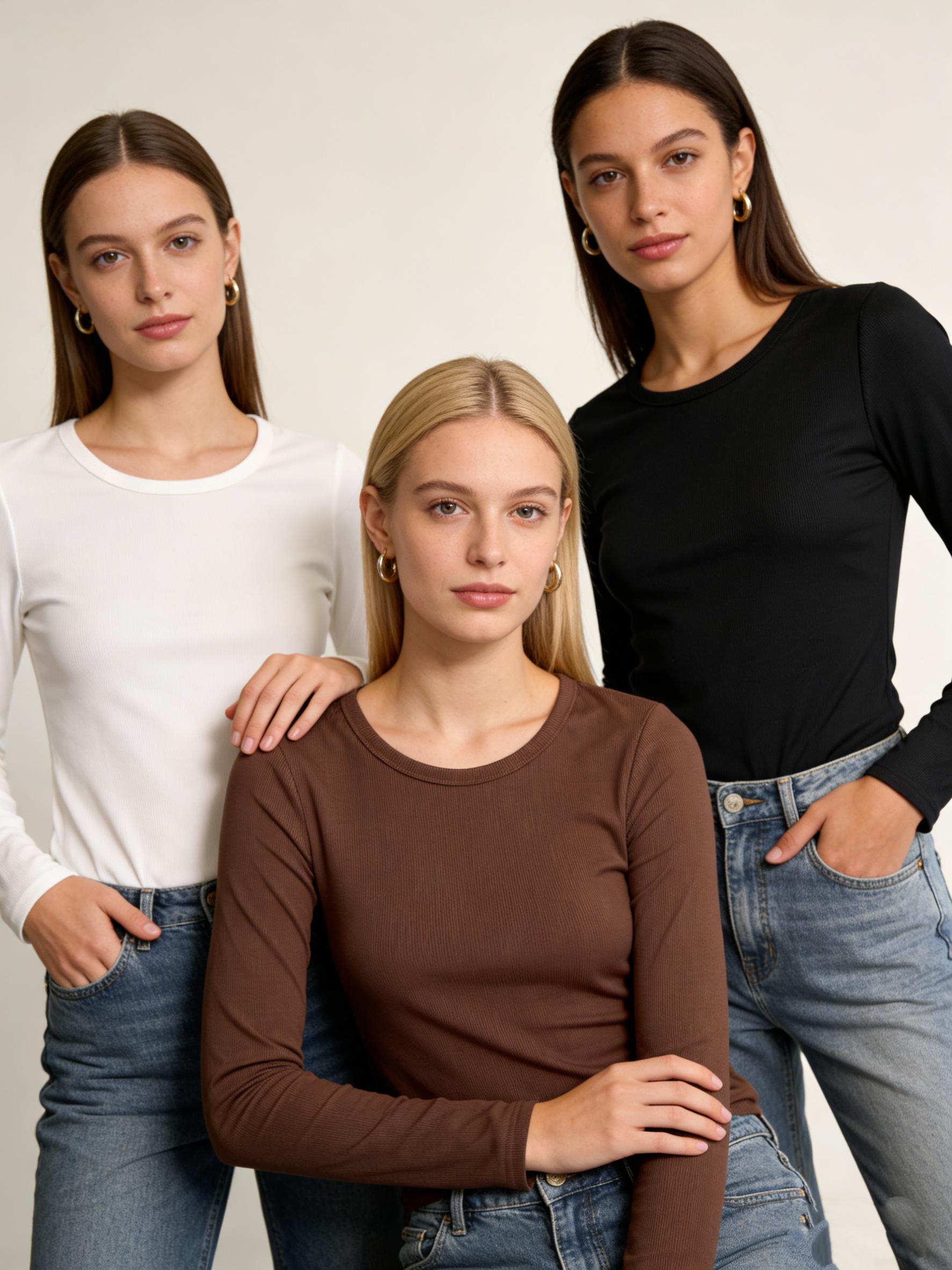 3-Pack Women's Long Shapewear Shirts Rib Knit Slim Fit Tops Basic Tee Fall Outfits Casual T-Shirt Layer Clothes Regular-Fit Long-Sleeve Crewneck Tops for Teen Girls Everyday Wear Sleeve close-fitting Slim Fit Long Sleeve Blouses Light and breathable