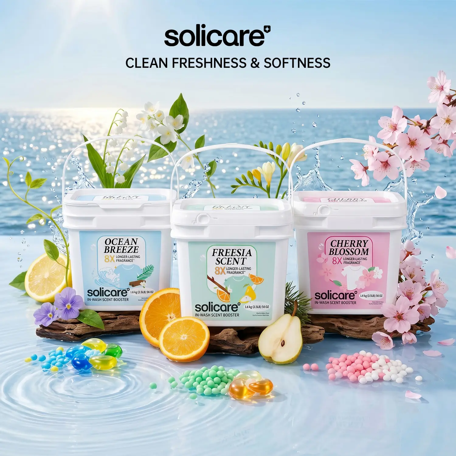 Solicare Laundry Scent Booster Beads, In-Wash Fragrance Pellets, 8X Long-Lasting Freshness, Odor Eliminator, HE Compatible, 1.6kg Per Tub (3.5LB/56oz), Fits All Washing Machines