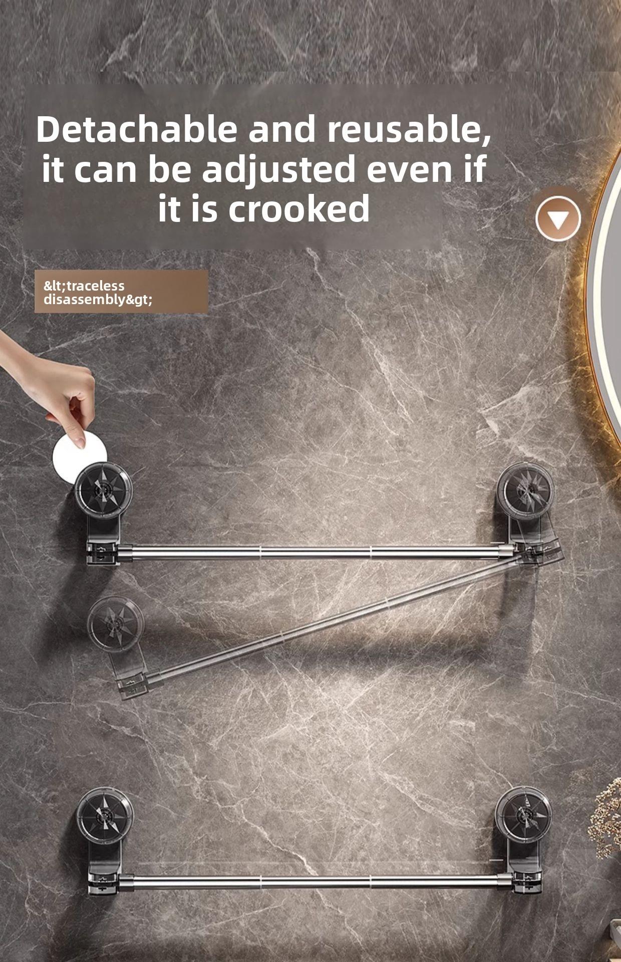 Stainless Steel Suction Cup Towel Rack No-Drill Adjustable Bathroom Kitchen Storage Shelf Toilet Bath Slipper Rack Shower Curtain Rod