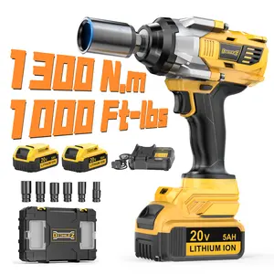 1000FT-LBS (1300N.m) Cordless Impact Wrench 1/2" with 1or2*Battery, Brushless Impact Gun with 6 Sockets, 2100RPM for Car & Truck, Diytoolifz