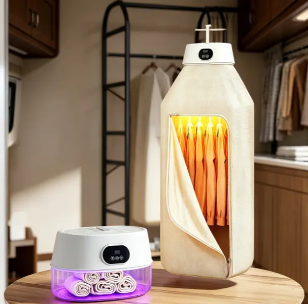 Portable Foldable Clothes Dryer Hanger - 2-in-1 Hanging & Desktop Electric Dryer, Remote Control, 8-hour Timer, Low Noise Fast-Drying, White, Ideal for Travel, Apartment, Portable Dryer