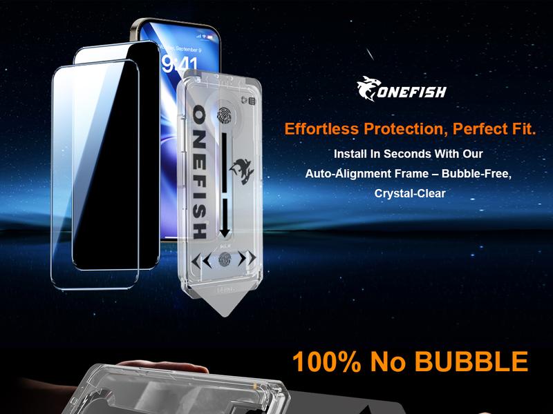 [2PCS] One Fish Luxury Privacy Screen Protector for iPhone,Samsung -Crystal Clear, Fingerprint Proof, Scratch Resistant, Plasma Plating Process
