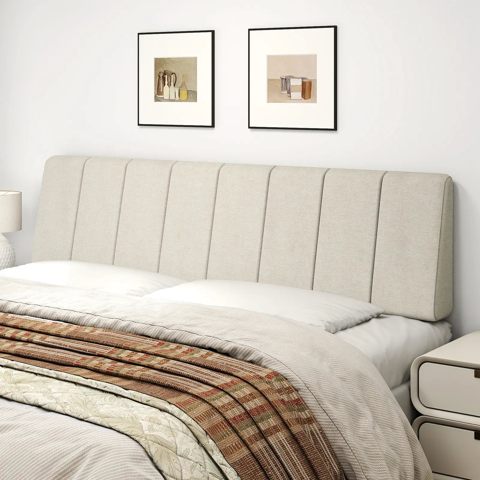 Luxury Foam Upholstered Panelled Headboard for Bed - King/Queen Size, Modern Vertical Design, No-Drill Easy Installation, Multi-Size Fit for Full/Twin Beds
