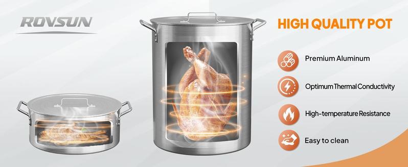 ROVSUN 30QT Turkey Fryer & 10QT Fish Fryer Kit with 54000BTU Propane Stove & Foldable Side Table, Aluminum Deep Fryer Pot for Outdoor Cooking Seafood Boiling w/Lifting Hook, Turkey Rack & Thermometer