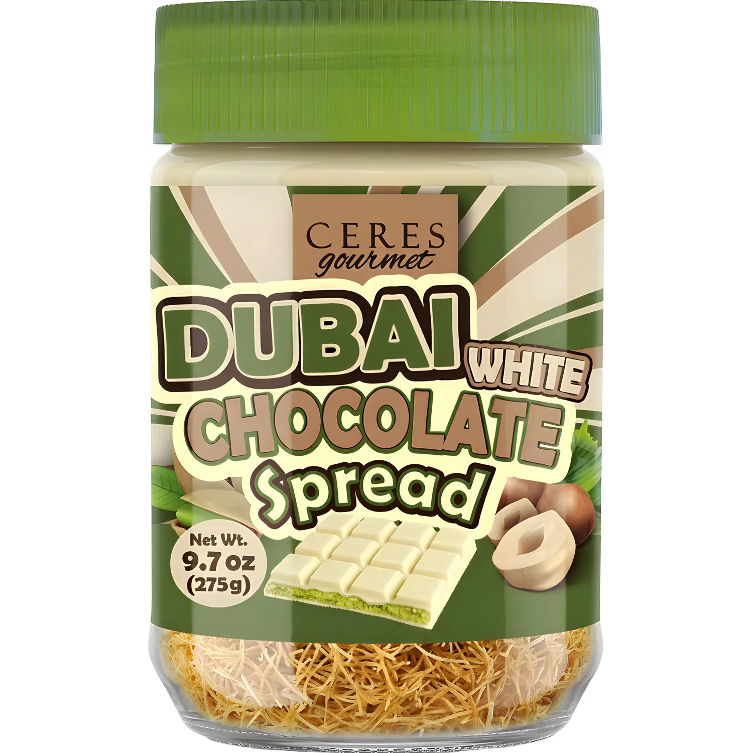 White Chocolate Dubai Spread 9.7 oz – White Chocolate & Pistachio Cream with Crispy Kataifi | Viral Gourmet Dubai Chocolate Jar | Perfect Gift