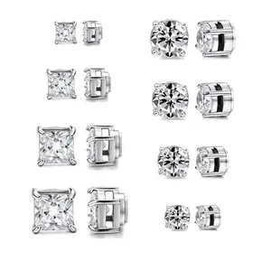 GAbriel 5-8MM Unisex Magnetic Cubic Zirconia Stud Earrings, Polished Stainless Steel Non-Piercing Jewelry, Classic Pierced Look Springtops