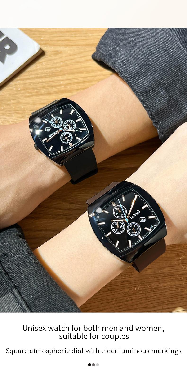 Fashionable watch unisex tonneau-shaped watch – a perfect combination of sport and style, featuring analog-digital dual display, multifunction design, waterproof and luminous features, and a date display.