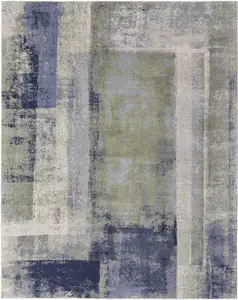 HomeRoots 513185 4 x 6 ft. Blue Green & Ivory Abstract Power Loom Distressed Rectangle Area Rug