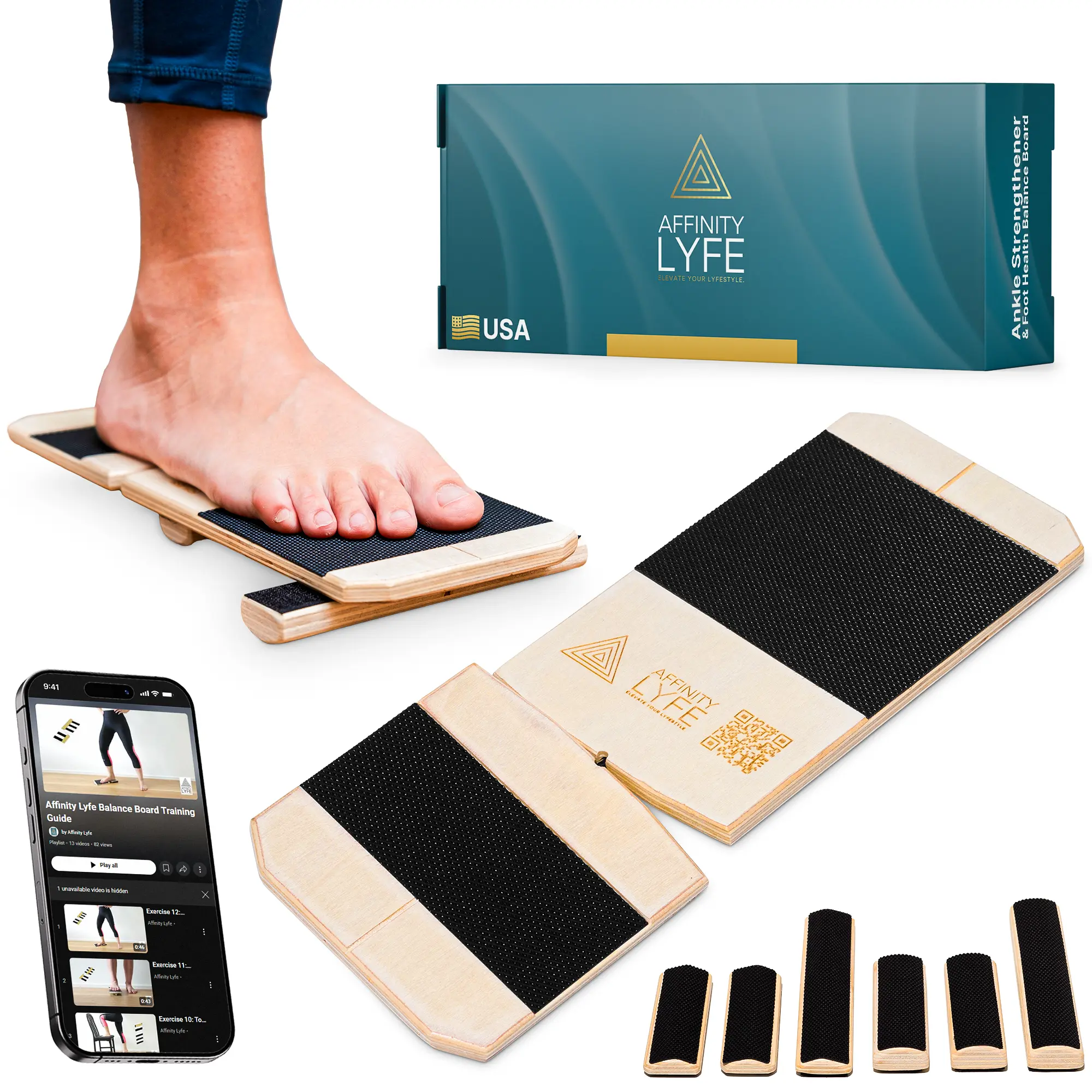 Balance Board - Single Leg Foot & Ankle Strengthener for Physical Therapy Injury Recovery, Mobility Support, Home Training, Indoor Exercise Workout with Guided Videos, Fitness Balance Training Equipment, Balanceboard