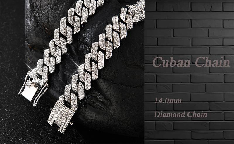 Cuban Link Chain For Men - Iced Out Diamond Necklace | Silver Plated Hip Hop Chains