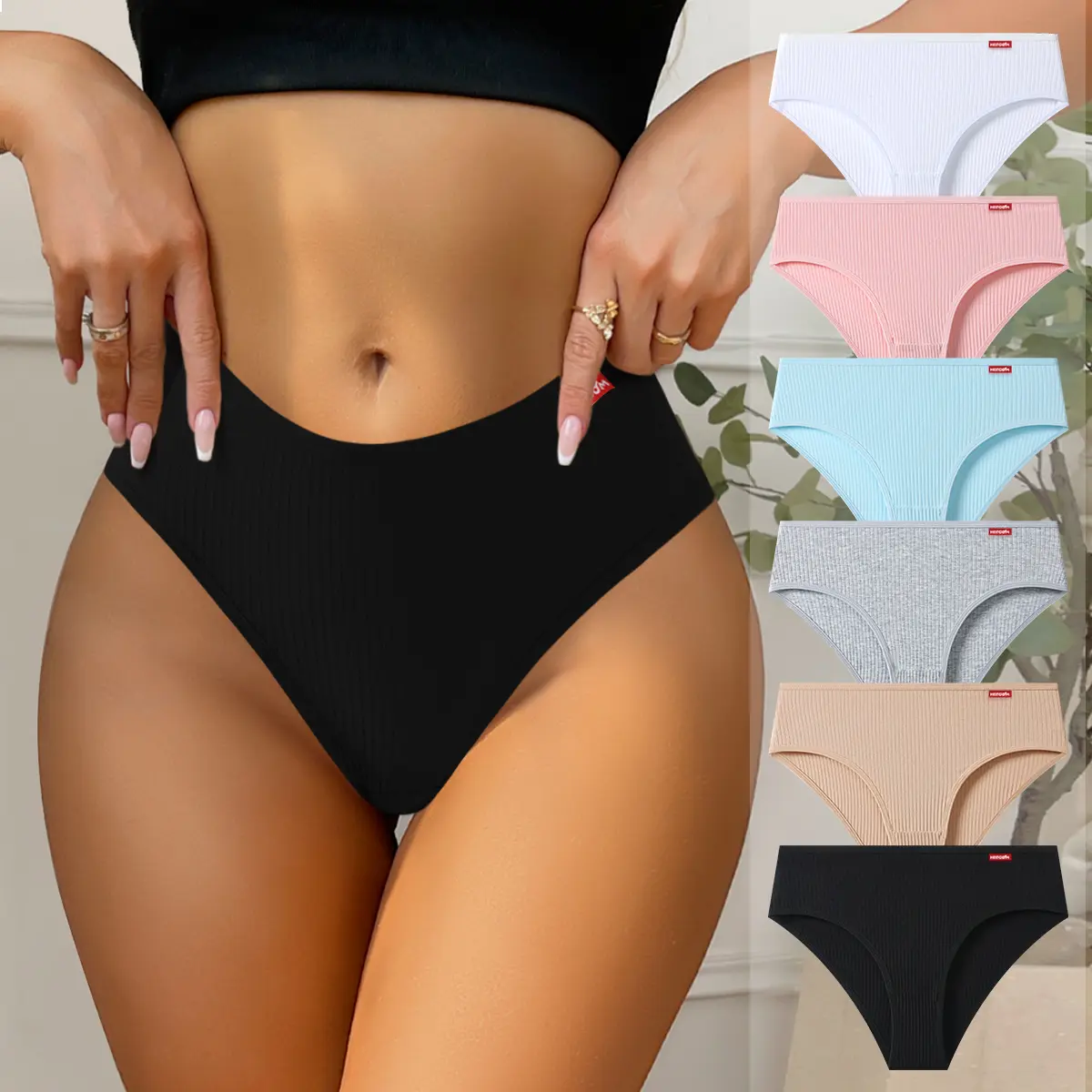 Hotcom Women's 6-Pack Plain Thong Panties, Comfortable Casual All-Season Everyday Underwear Set