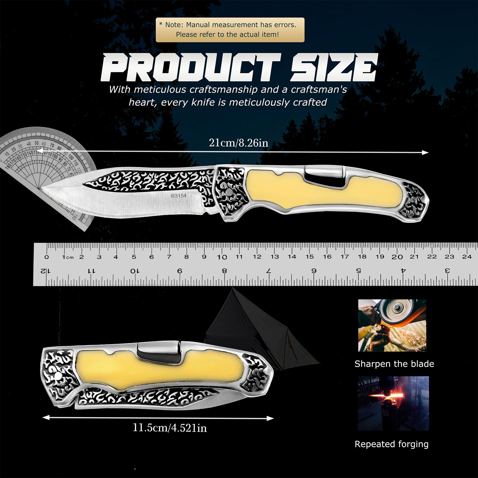 Exquisite carved pattern kitchen fruit knife, sharp blade, easy to cut meat, suitable for outdoor barbecue, camping, hiking, men's gift