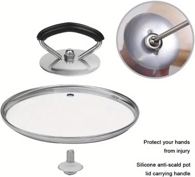 2Pcs Universal Crock Pot Lid Handle, Stainless Steel Heat Resistant Replacement Cookware Pot Lid Handgrip with Screws and Gaskets, Pan Lid Holding Handles Thickened and Enlarged
