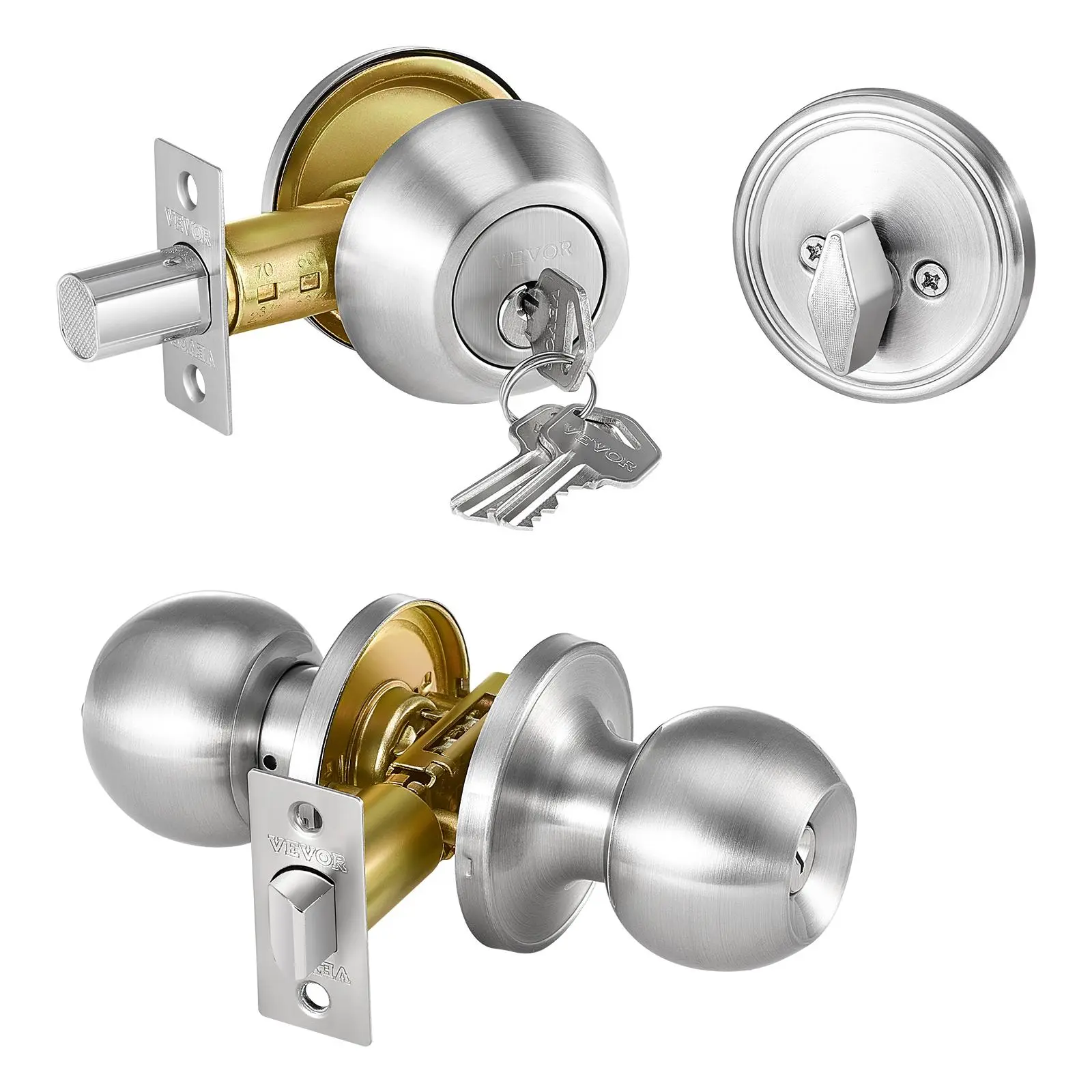 【summerfinds】VEVOR Door Knob and Deadbolt Set, Satin Nickel Entry Door Knob and Single Cylinder Deadbolt Combo Pack, Fit for 1-3/8" to 1-3/4" Door Thickness, Door Lockset with Deadbolt for Entrance and Front Door
