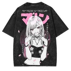 Marin Kitagawa My Dress-Up Darling Oversized Washed Tee 260GSM with Pink Sakura Anime Back Art | Cute Waifu Collector Shirt Cotton Streetwear vintage unisex graphic tee good