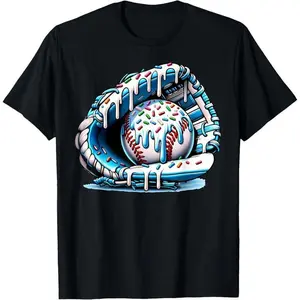 Baseball Drip Ice Cream Sprinkles Baseball Glove Youth Boys T-Shirt soft cotton