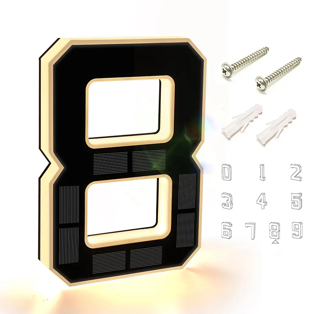 Solar Address Sign, Lighted House Numbers, Waterproof Solar Powered LED Address Plaque for Easy Delivery & Night Visibility, Outdoor Illuminated House Number Sign for Front Yard