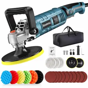 Bourvill Buffer Polisher 1600W 7 Inch Rotary Waxer with 7 Variable Speeds 500-3300 RPM Detachable Handle for Car Boat Sanding Polishing Waxing 3-Year Warranty