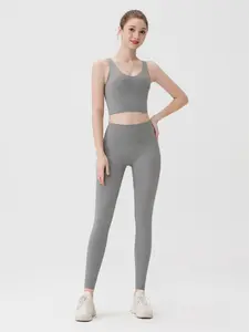 Women's 2-Piece Workout Outfits – Round Neck Sports Bra & Scrunch Butt Lifting Shorts, Yoga Gym Active Wear Sets