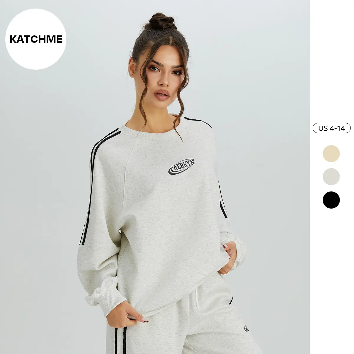 KatchMe Women's Sporty Crew Neck Bold Stripe Letter Print Sweatshirt, Versatile Loose Long Sleeve Top for Daily Wear, Minimalist Comfort Going Out Outfit