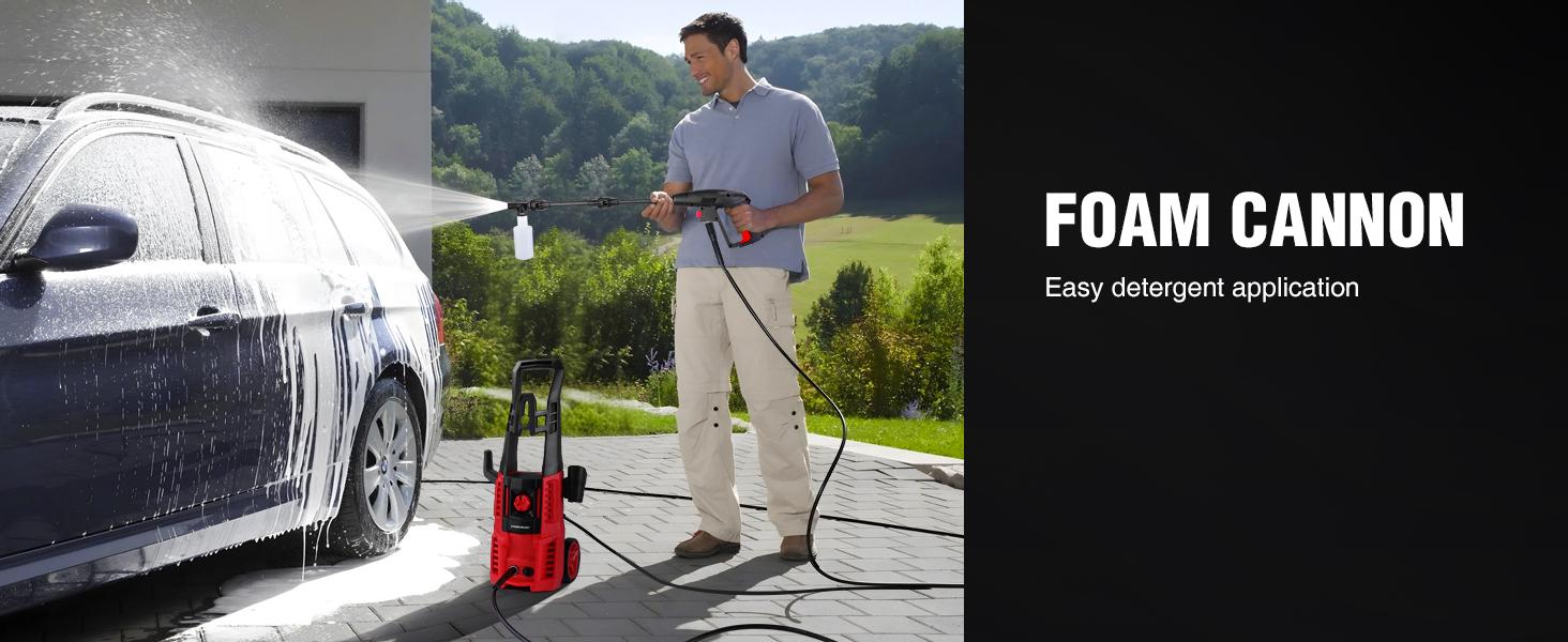 PowerSmart Electric Pressure Washer PS2020 1850 PSI 1.8 GPM with Spray Gun Foam Cannon & High Pressure Hose Portable Red Black, PS2020