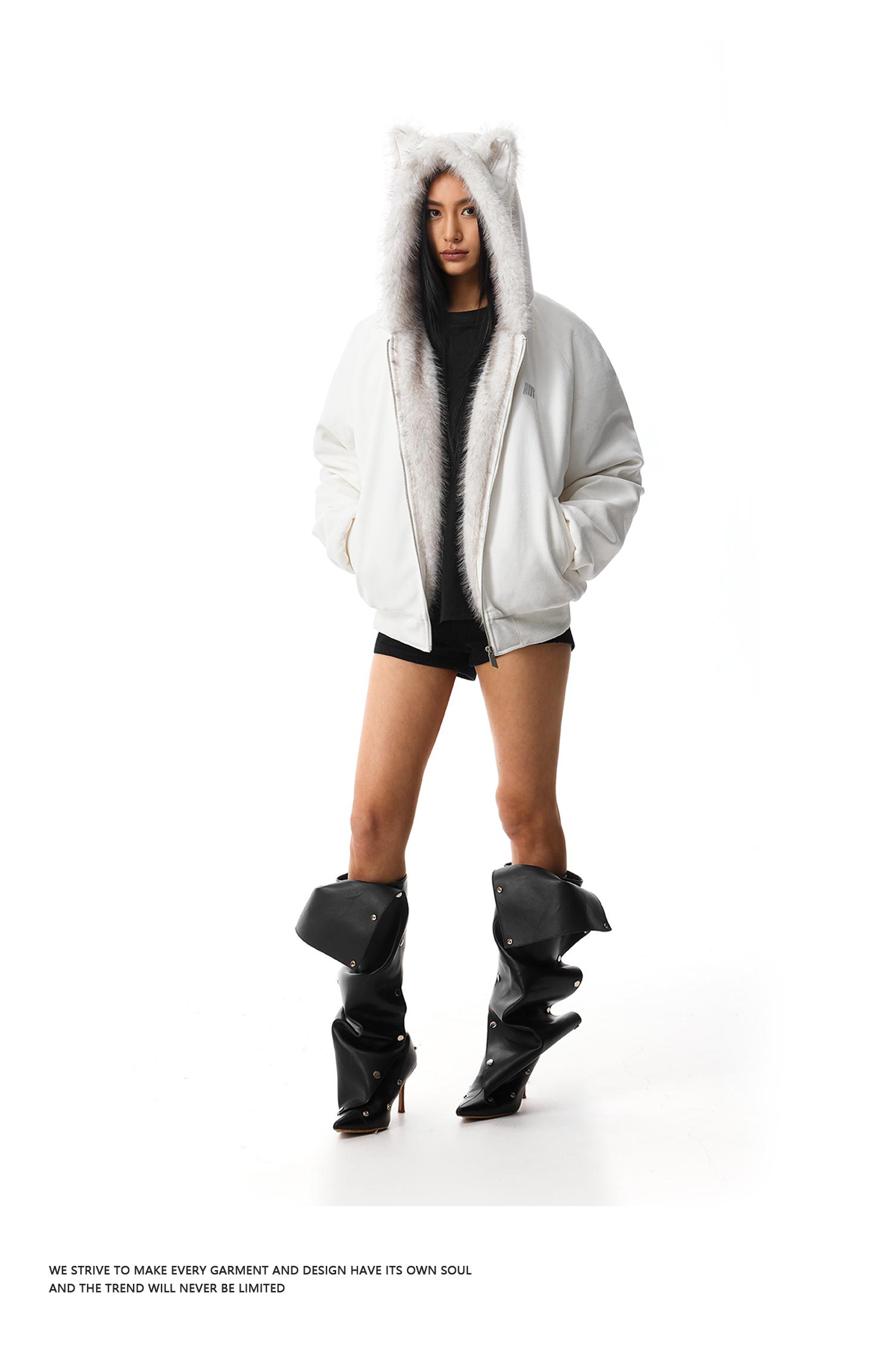 FDR Oversized Faux Suede Cozy Jacket with Cat Ears & Leopard Print Soft Warm Faux Fur Lining Unisex  Womenswear Sweatshirts Fall Fashion Coat Winter Outfits