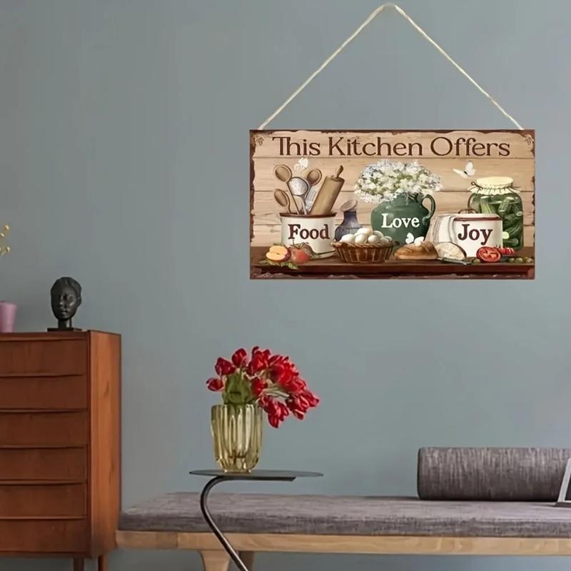 Rustic Wooden Kitchen Wall Decor Sign - "This Kitchen Offers Food Love Joy" Hanging Plaque with Cooking and Floral Illustrationcan be customized with your own designcan be customized with your own design