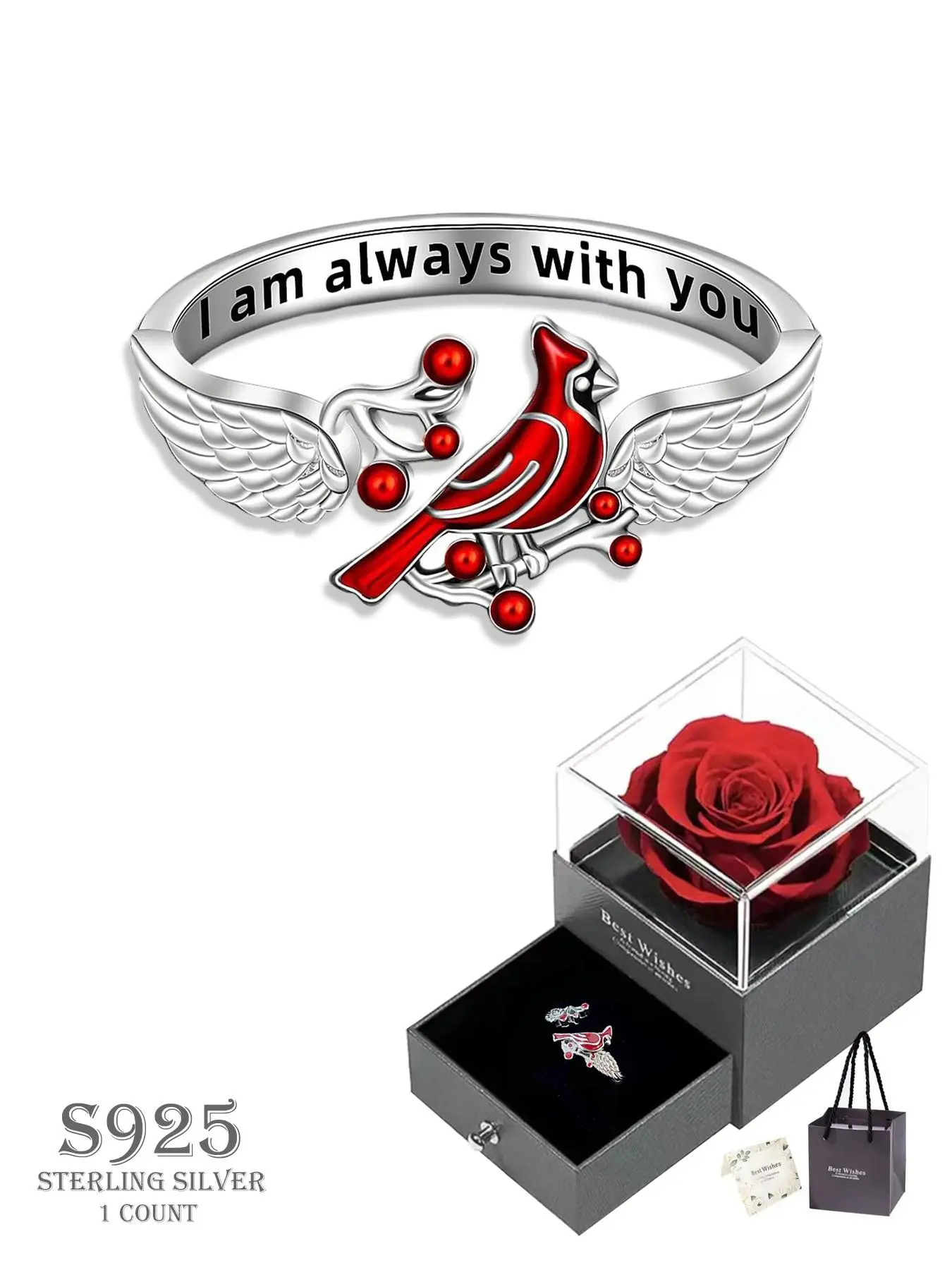 S925 Sterling Silver Bird & Wing Design Cuff Ring, Engraved Ring, Statement Ring, Beautiful Rings, Girlfriend Gifts, Adjustable Ring with Gift Box for Women & Girls, Jewelry for Party, Daily Decor, Jewelry for Birthday Gift, Valentine's Day