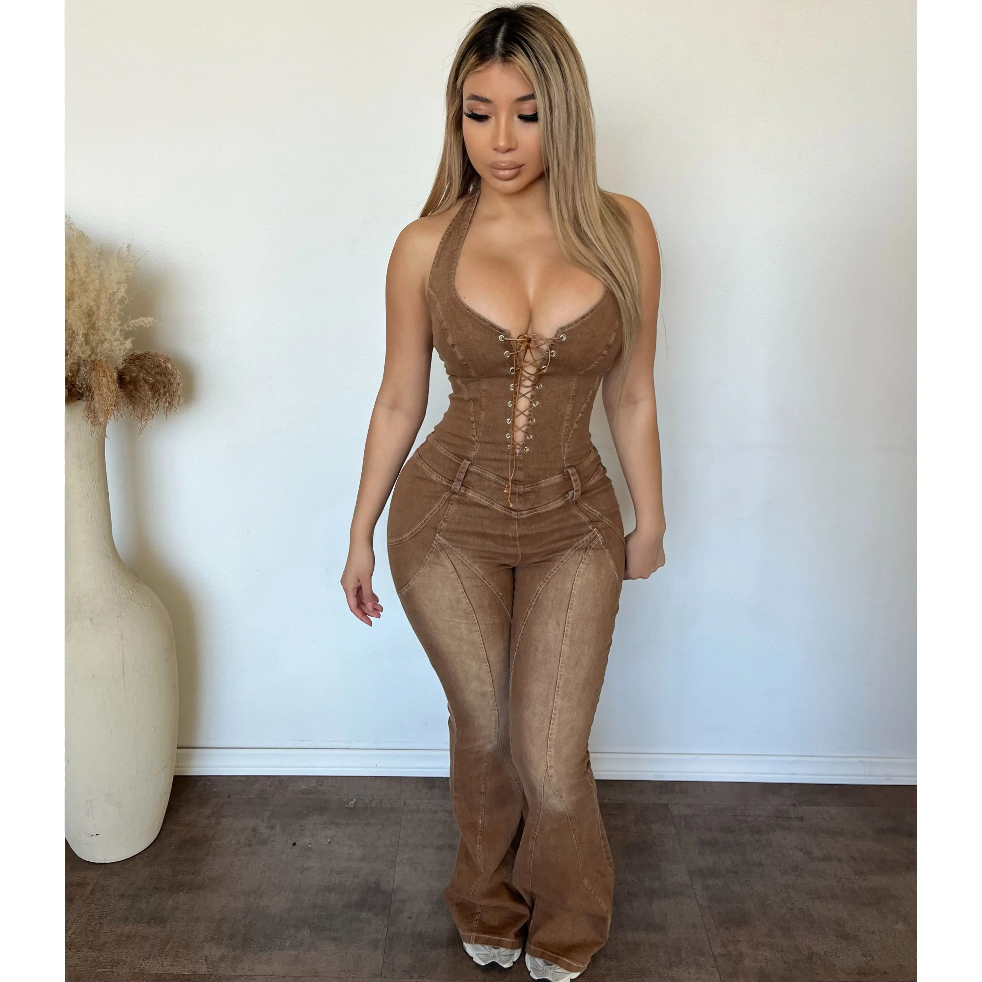 Maddy Stretch Jean Jumpsuit (Camel Vintage)