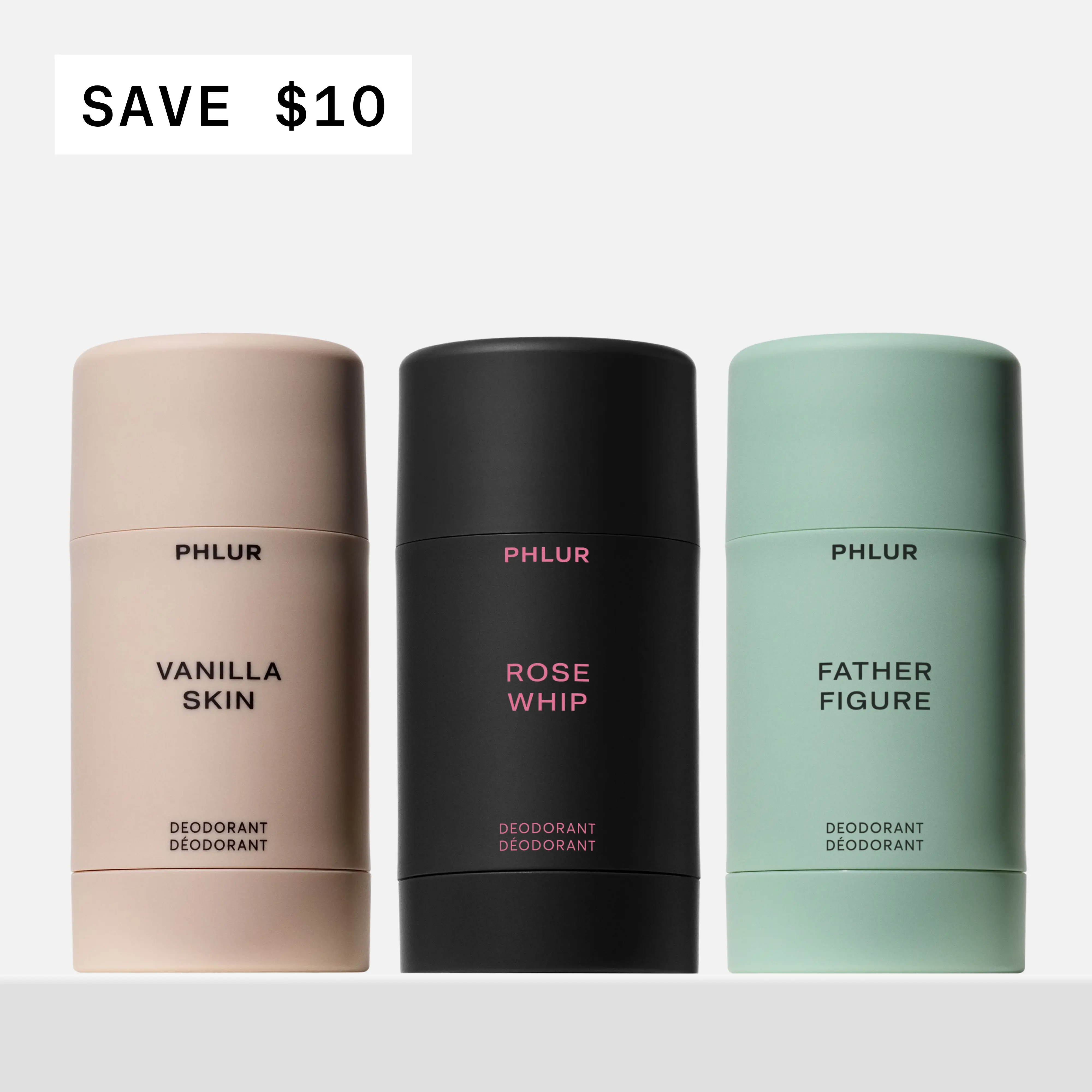 PHLUR Natural Deodorant Trio - Vanilla Skin, Rose Whip & Father Figure - Aluminum Free, 48-Hour Odor Protection (3-Pack)