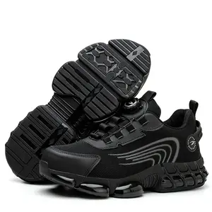 Men Steel Toe Safety Shoes Rotary Knob Puncture Resistant Breathable Mesh Upper Comfortable Work Sneakers All Day Wear Black Durable Pu Sole 2026, Minimalist, Flexible, Low Top, Multi Purpose, Lightweight