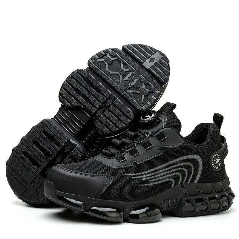 Men Steel Toe Safety Shoes Rotary Knob Puncture Resistant Airy Mesh Upper Comfy Work Snkrs All Day Wear Black Durable Pu Sole 2026, Cushion, Lifestyle, Summer, Athletic, Multi Purpose, Minimalist Everyday Style Pair