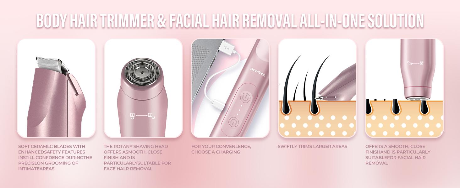 Akunbem Bikini Trimmer for Women, Electric Shaver and Razor Rechargeable 2-in-1 Body and Facial Epilator, Dual Heads for Painless Trimming of Pubic Hair, Face, Underarms and Legs, IPX7 Waterproof. Christmas Gift New Year Gift Shaving Grooming Akunbem Bikini Trimmer for Women, Electric Shaver and Razor Rechargeable 2-in-1 Body and Facial Epilator, Dual Heads for Painless Trimming of Pubic Hair, Face, Underarms and Legs, IPX7 Waterproof. Christmas Gift New Year Gift Shaving Grooming