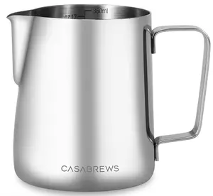 CASABREWS CASMP350 Milk Frothing Pitcher, Stainless Steel Steaming Pitcher with Sharp Spout, 350ml (12oz) Milk Frother Cup for Cappuccino or Latte Art, Espresso Machine Accessories for Barista