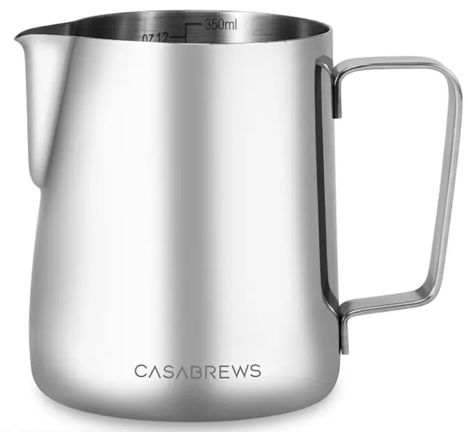 CASABREWS CASMP350 Milk Frothing Pitcher, Stainless Steel Steaming Pitcher with Sharp Spout, 350ml (12oz) Milk Frother Cup for Cappuccino or Latte Art, Espresso Machine Accessories for Barista