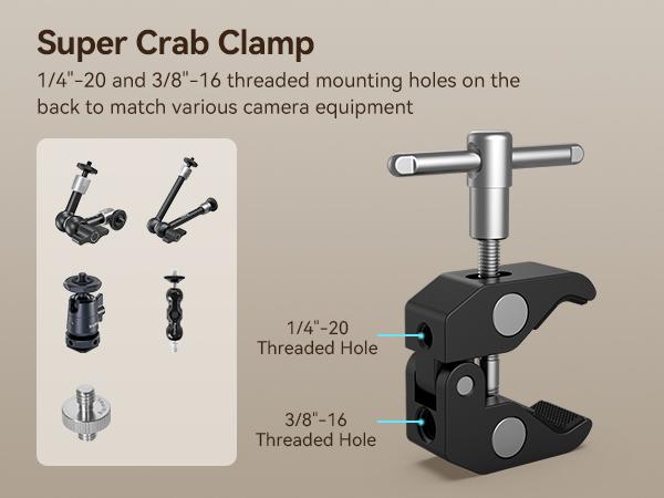 SmallRig Clamp with 1/4" and 3/8" Thread and 9.8 Inches Adjustable Friction Power Articulating Magic Arm Friction Arm with 1/4" Thread Screw for LCD Monitor/LED Lights KBUM2732B Camera Smartphone Stabilizer Photography