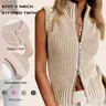 Imily Bela New In Womens Fashion Zip Up Sweater Vest Casual Sleeveless Ribbed Knit V Neck Striped Tank Tops