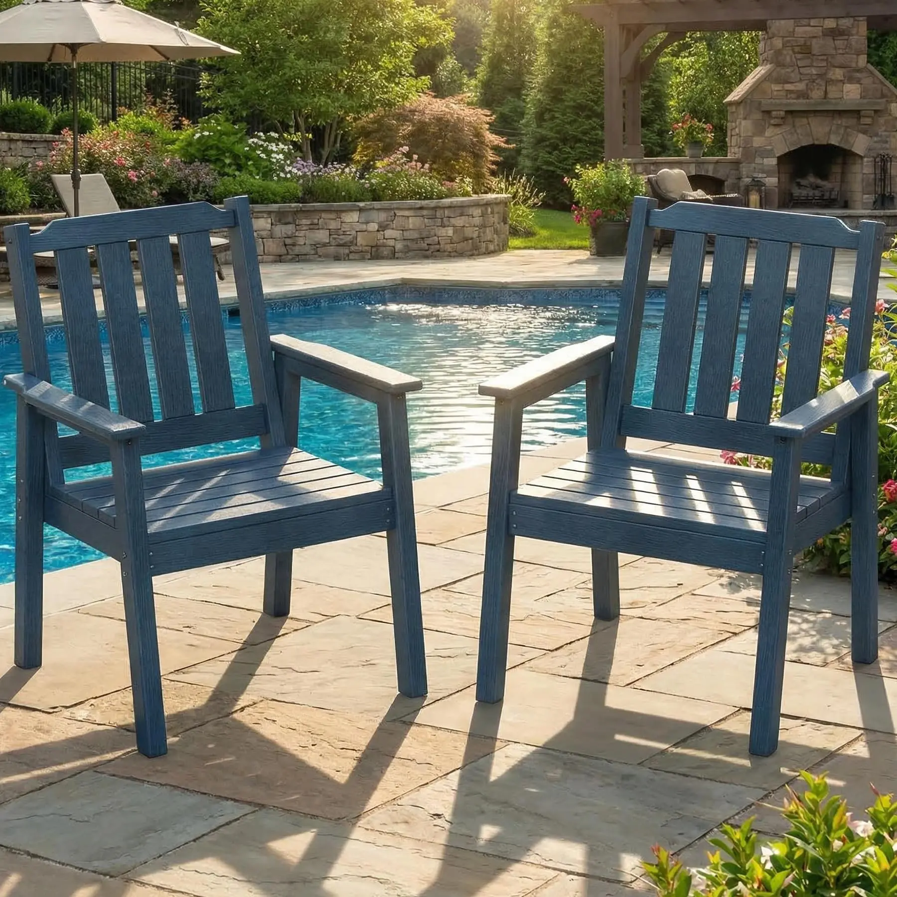 Set of 2 Heavy Duty HDPE Patio Chairs - 23.9in Wide, All-Weather Outdoor Armchairs, Modern Outdoor Seating Furniture, 650LBS Capacity Large Heavy Duty Plastic Chairs, Fast Assembly for Backyard, Poolside