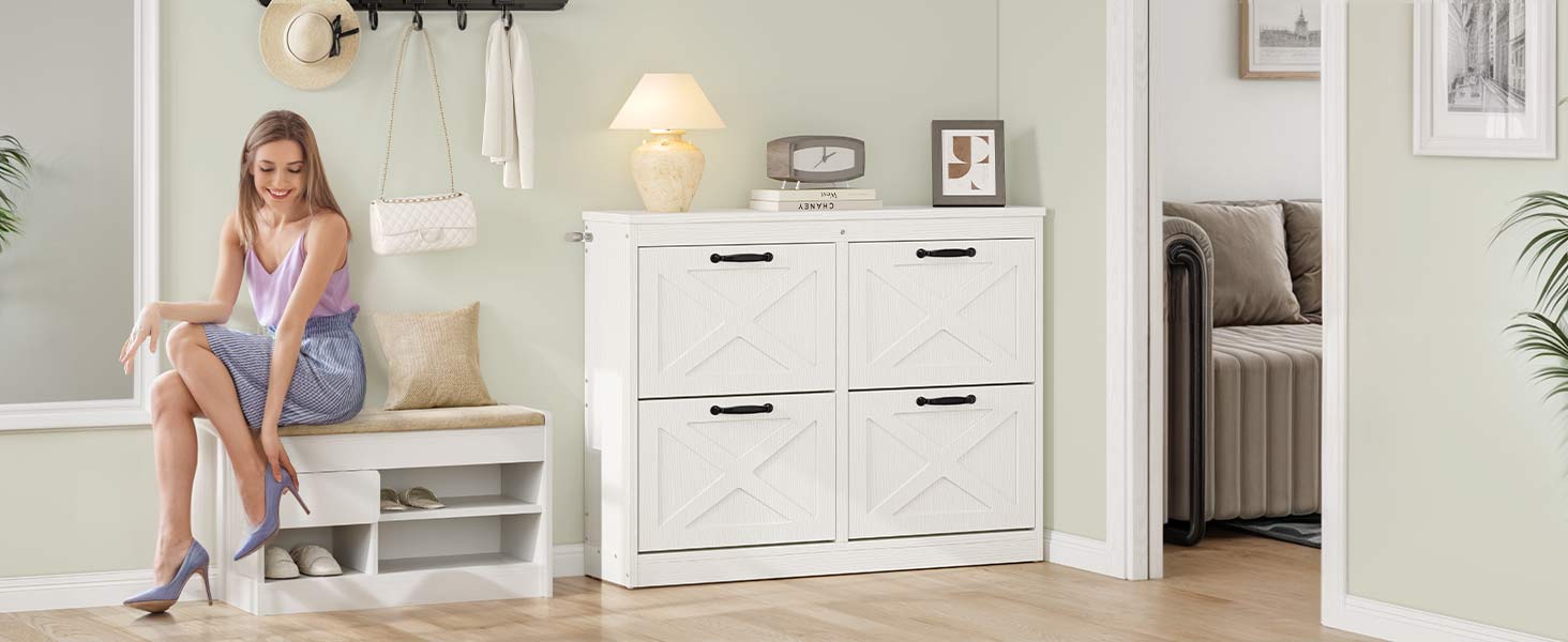 YITAHOME Shoe Cabinet with 4 Flip Drawers, Freestanding Shoe Rack, Shoe Organizer, Narrow Shoe Cabinet for EntryWay Hallway Living Room