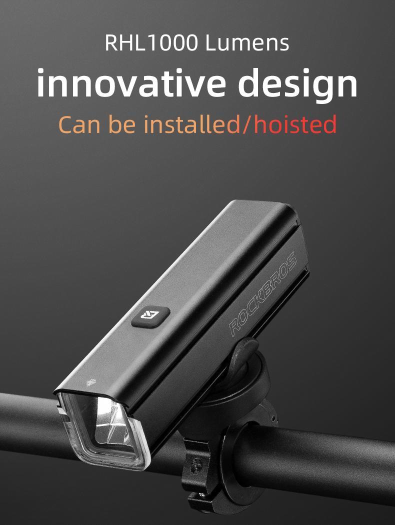 ROCKBROS Bike Light 1000 Lumens USB Rechargeable Bike Headlight Led IPX6 Waterproof Bike Front Light 5 Modes Aluminum Alloy Super Bright Bike Light for Night Riding