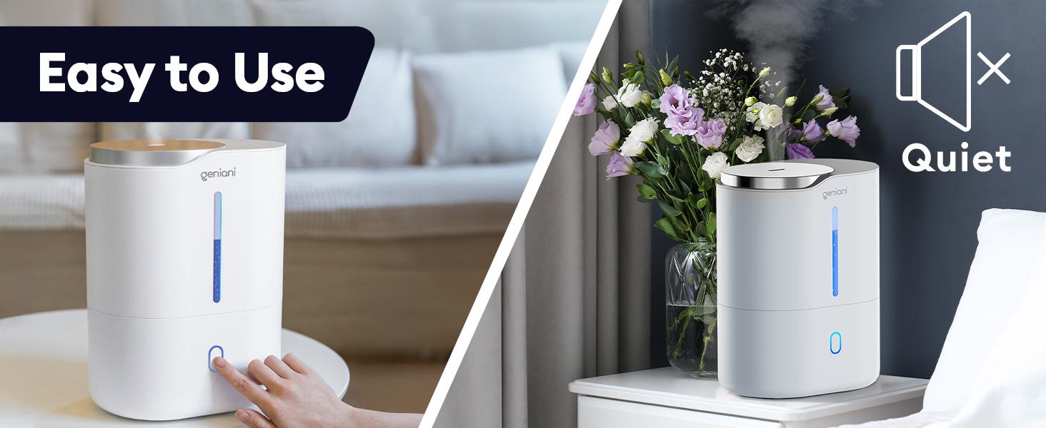 Geniani Huron 4L Ultrasonic Cool Mist Humidifier – Top Fill, Quiet for Bedroom, Plants,  Aroma Terapia  – 18h Runtime, Auto Shut-Off with Oil Scents