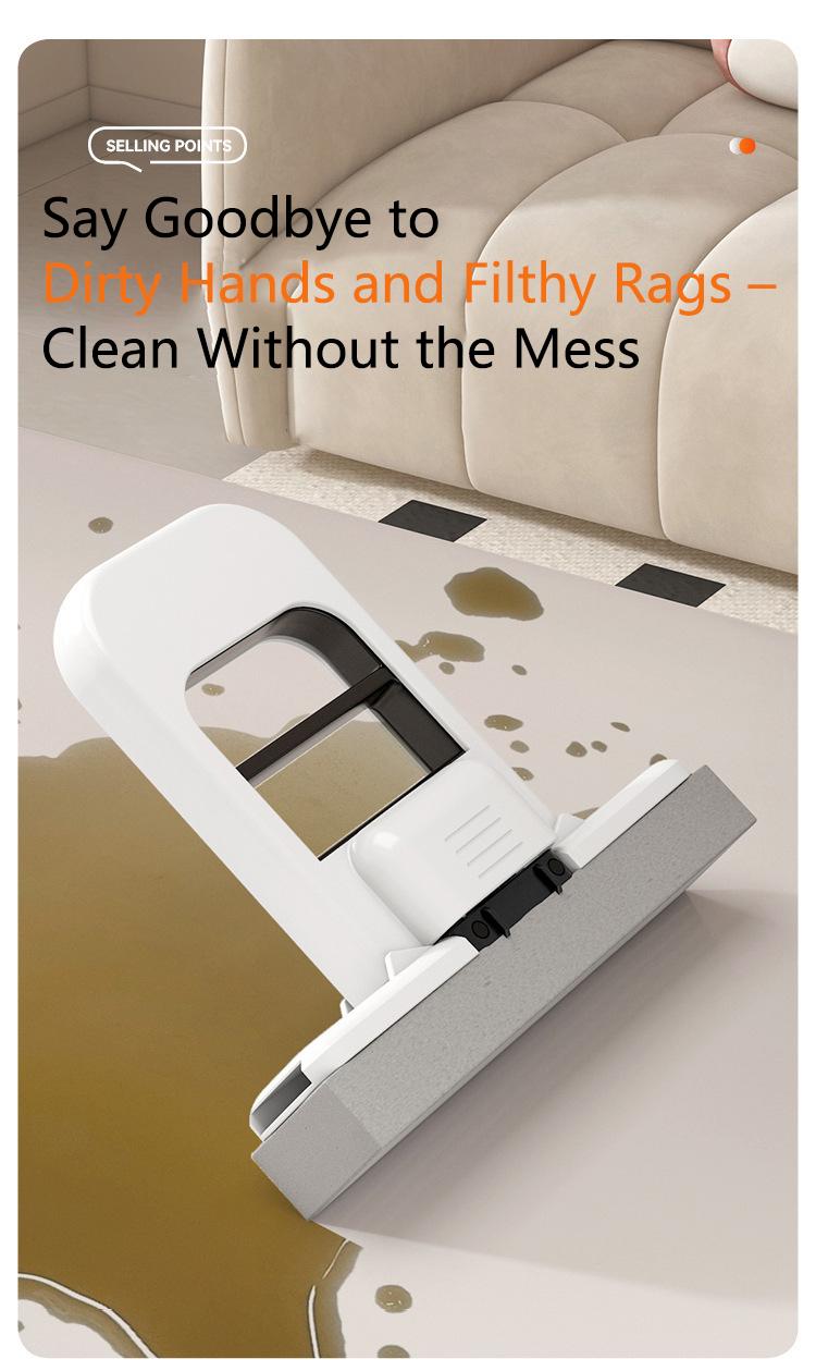 Mini Foldable Mop - No Hand Wash Deep Clean Wet Dry One Hand Use with Replacement Sponge Head for Effortless Home Cleaning Use on Kitchen Countertops Glass Bathroom & Car Interior Household