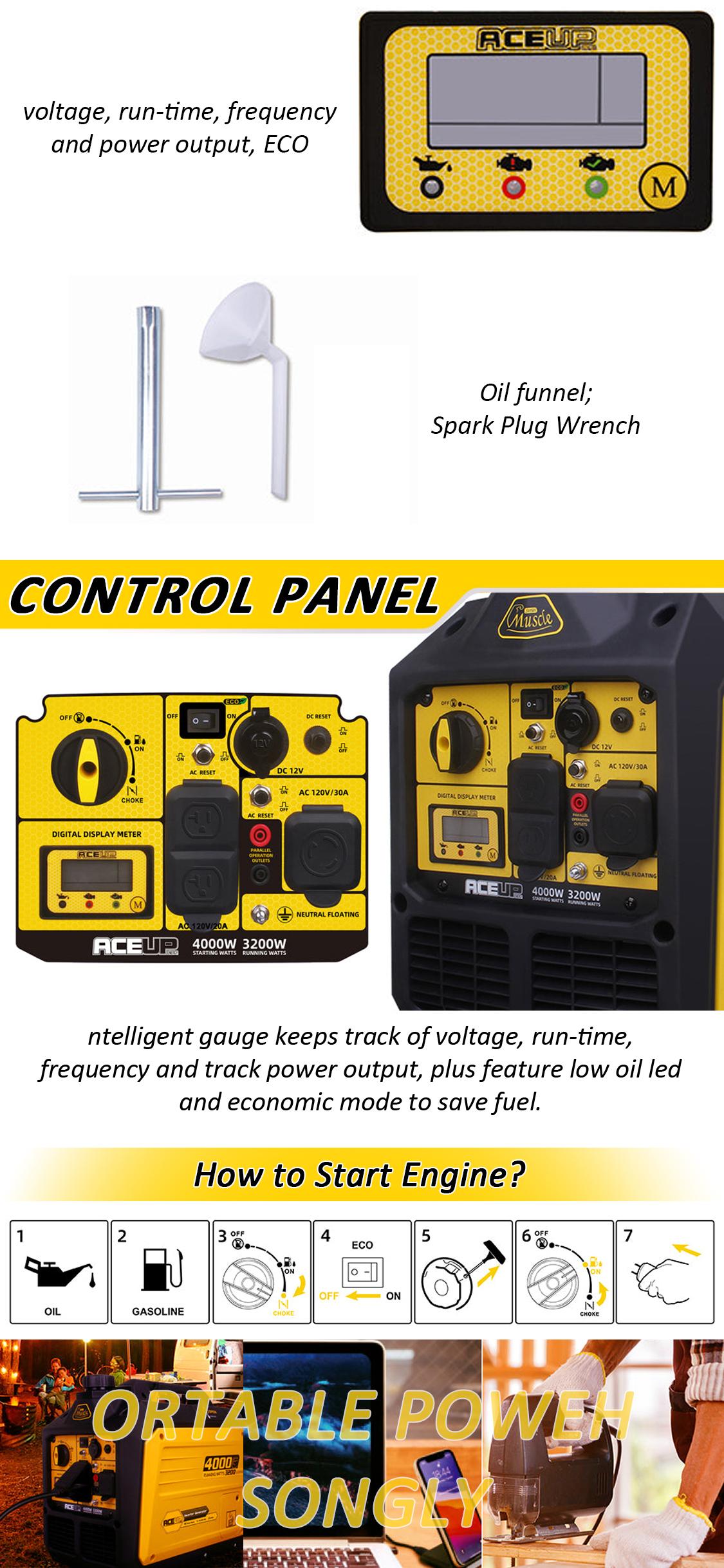 Aceup Energy 4000W Portable Inverter Generator Gas Powered Quiet for Home RV Ready EPA Compliant AI4000S with Digital Display