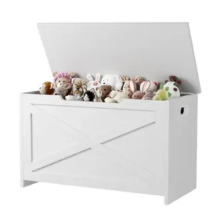White 30 in Storage Chest, Wooden Storage Bench with Safety Hinge, Easy Assembly, Large Shoe Bench for Entryway, Living Room, Bedroom