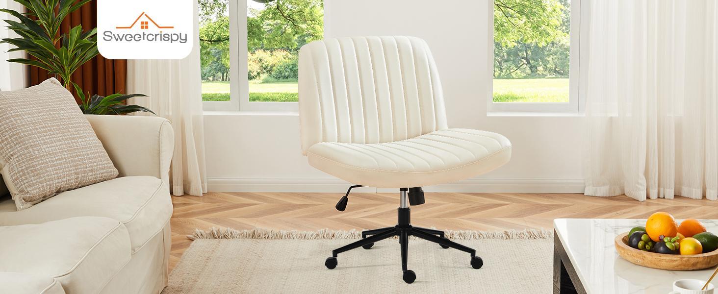 Criss Cross Office Chair, Chair with Wheels, Wide Armless Home Office Desk Chair with Dual-Purpose Base, Swivel Height Adjustable