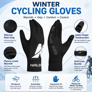 1-Pair Cycling Warm Gloves with thick fleece lining, silicone anti-slip palm, flip-Top Fingertip Design, touchscreen compatible, suitable for road bikes, mountain bikes, as well as running, mountaineering, hiking and other outdoor activities.