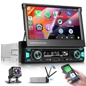 7 Inch Single DIN Flip Out Car Stereo with Wireless CarPlay & Android Auto-IPS Touchscreen, Bluetooth 5.0, Backup Camera, SWC, FM/AM Radio, Type-C Fast Charging | Universal Fit
