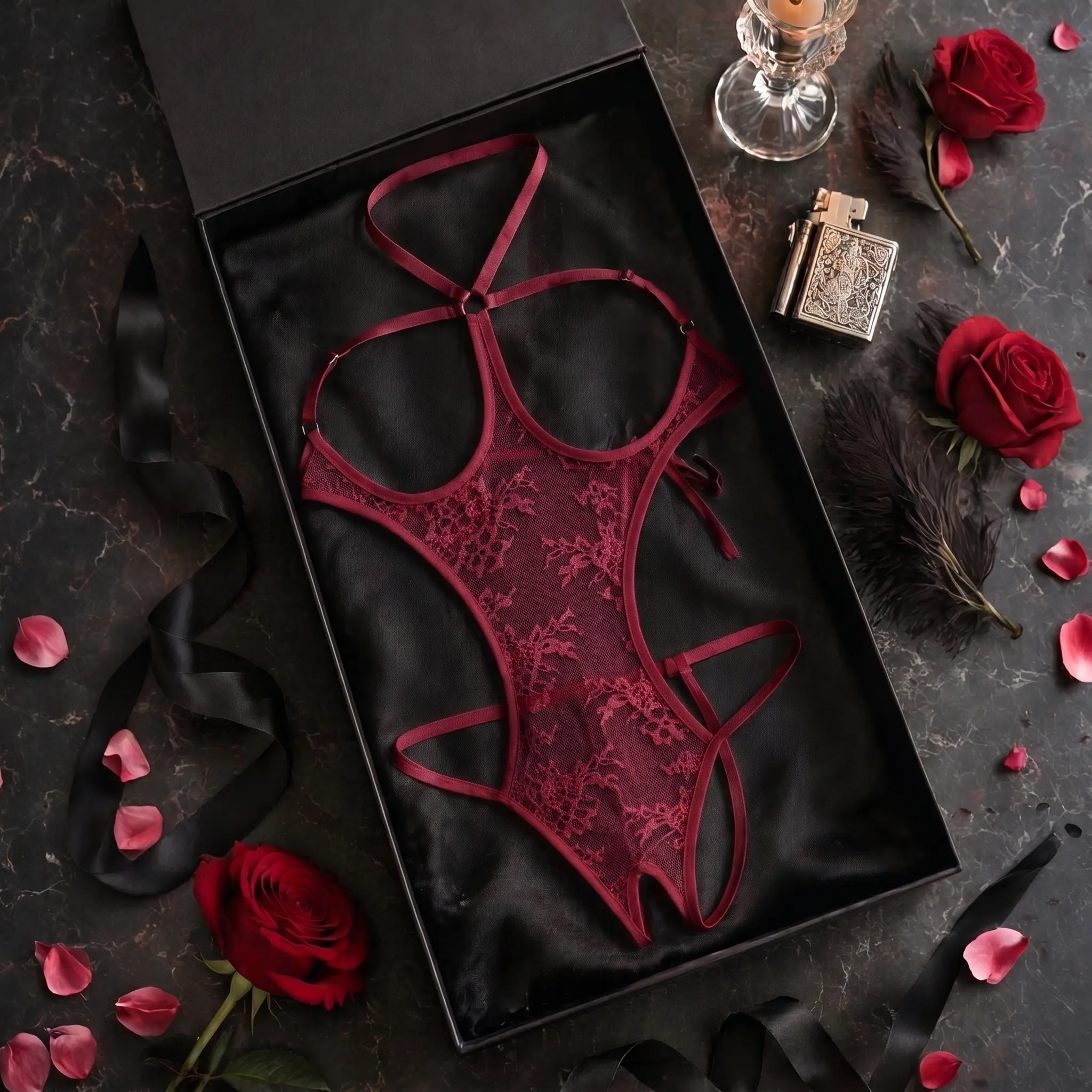 Avidlove Lingerie for Women One Piece Babydoll Lace Mini Bodysuit Halter Teddy Nightie